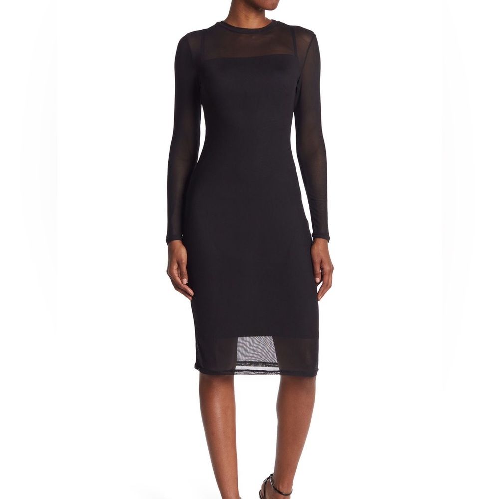 NWT AFRM Loah Long Sleeve Mesh Black Midi Dress Sz L